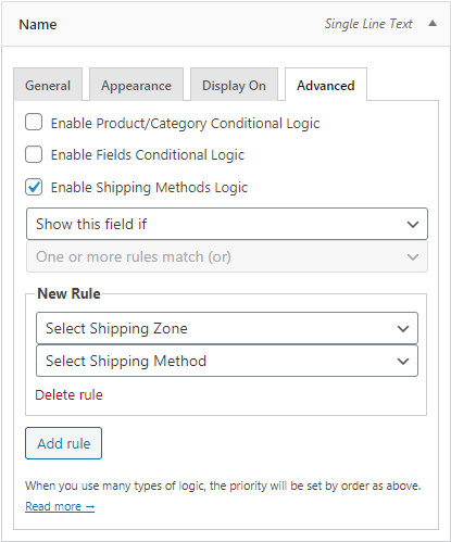 Add conditional logic rules for a field