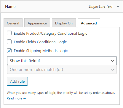 Conditional logic settings