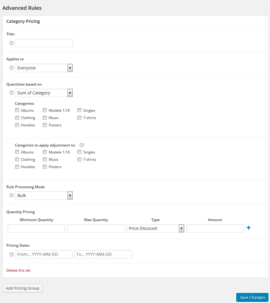 Adding Advanced Category Rules
