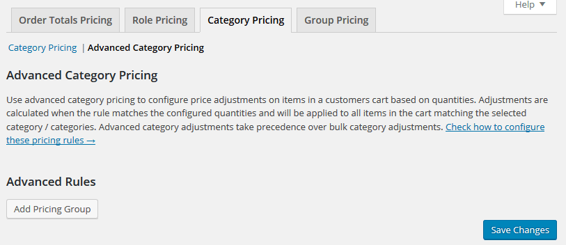 Advanced Category Pricing Settings