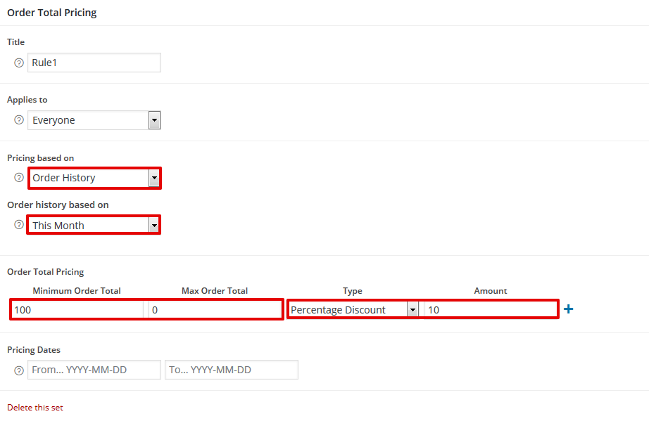 An example discount based on order history