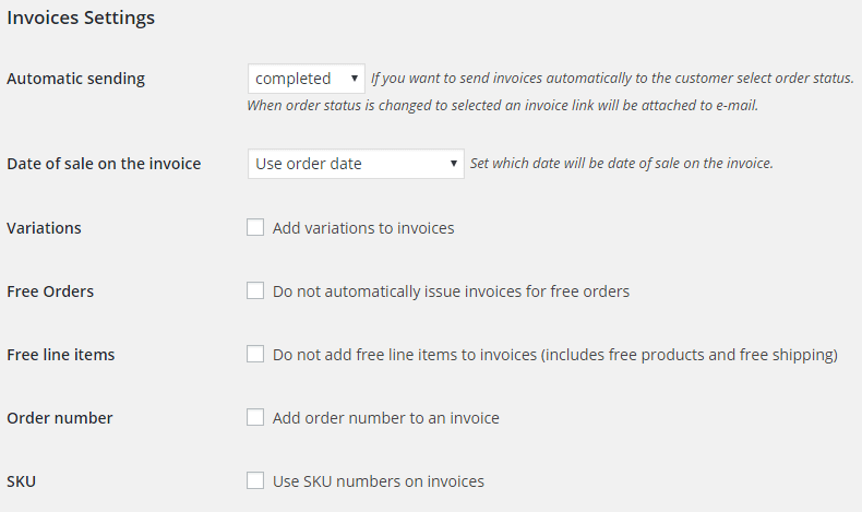 Invoices settings