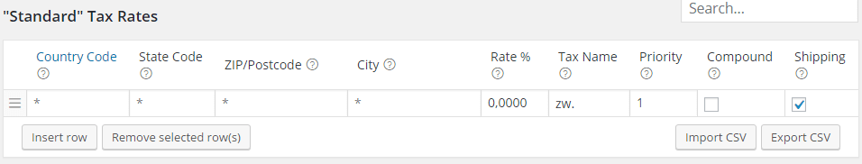 Woocommerce standard tax rates