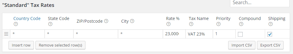 Woocommerce standard tax rates