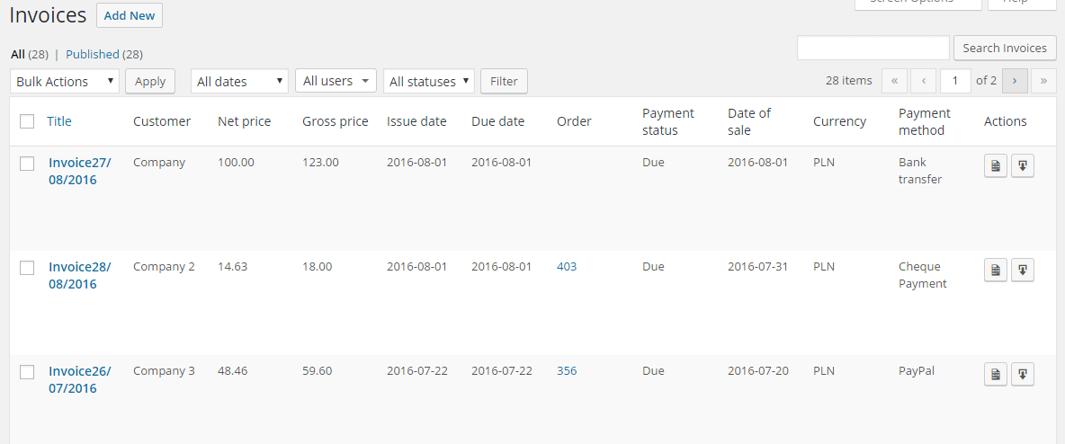 All Invoices