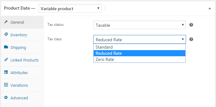 Product tax classes