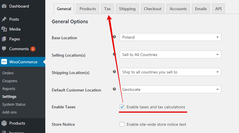 Enable WooCommerce tax