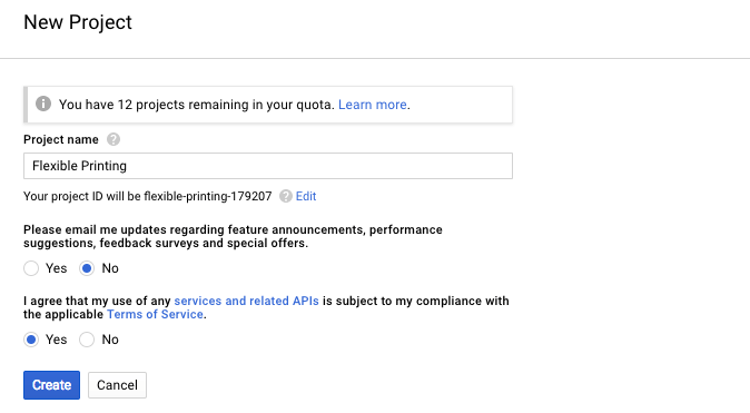 Flexible Printing WooCommerce - Google API new project