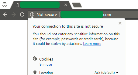 "Not secure" information in Google Chrome