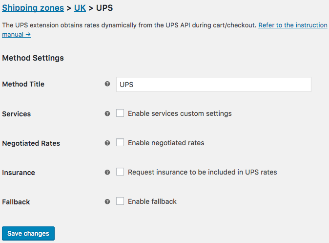 WooCommerce UPS plugin - shipping method settings