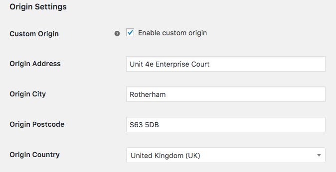 WooCommerce UPS plugin – origin settings (screenshot)