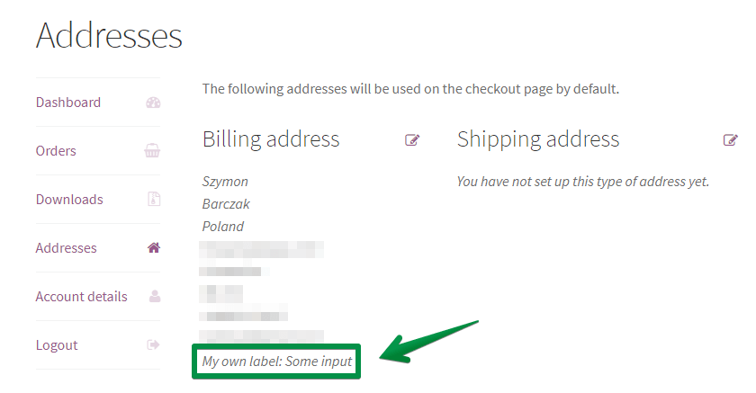 Billing address in My Account - screenshot