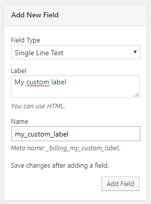 Flexible Checkout Fields - Add New Field screenshot