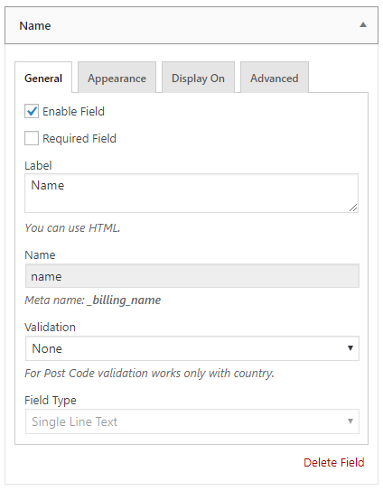 Flexible Checkout Fields - General settings screenshot