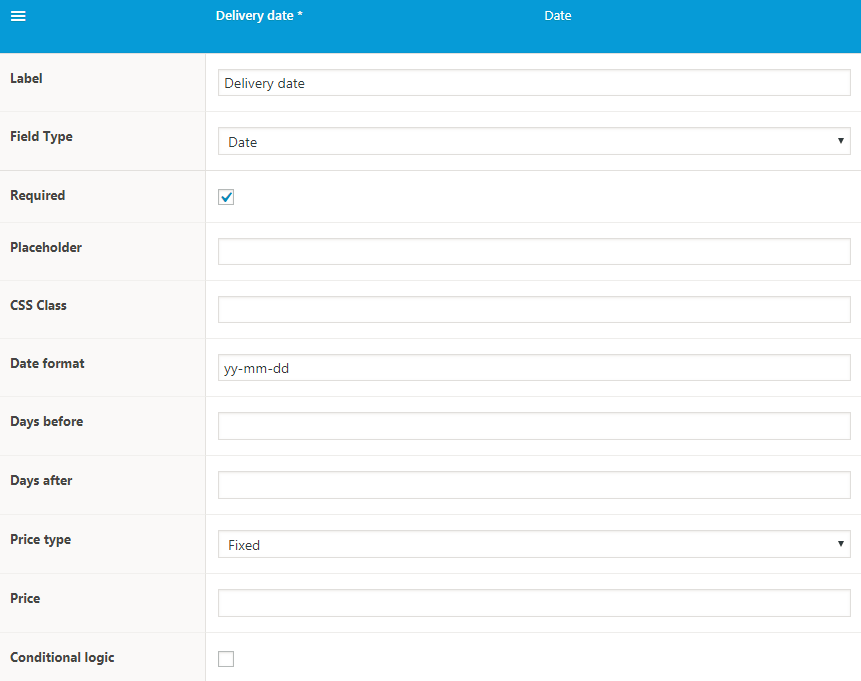 Delivery date field of the computer wizard