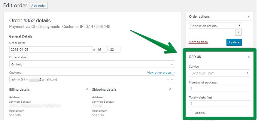 WP Desk DPD UK WooCommerce edit order
