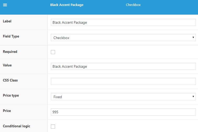 Black Accent Package field