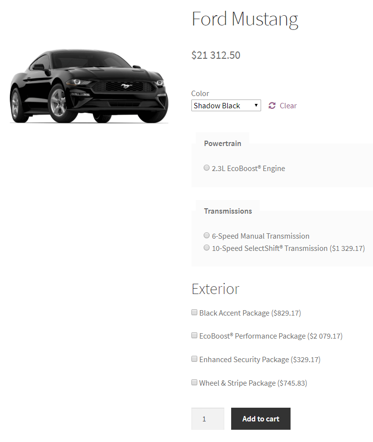 WooCommerce Car Configurator: Ford Mustang
