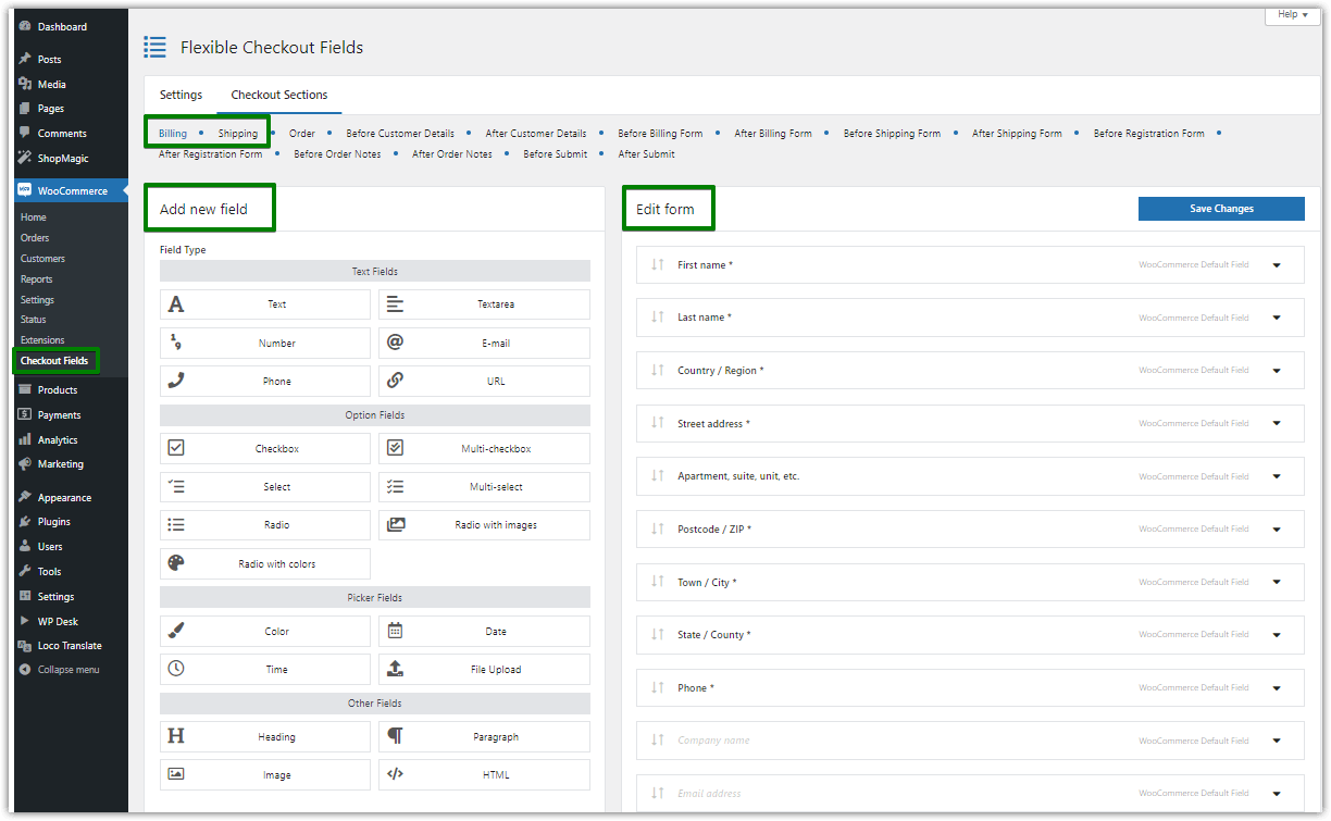 Add new field in Flexible Checkout Fields