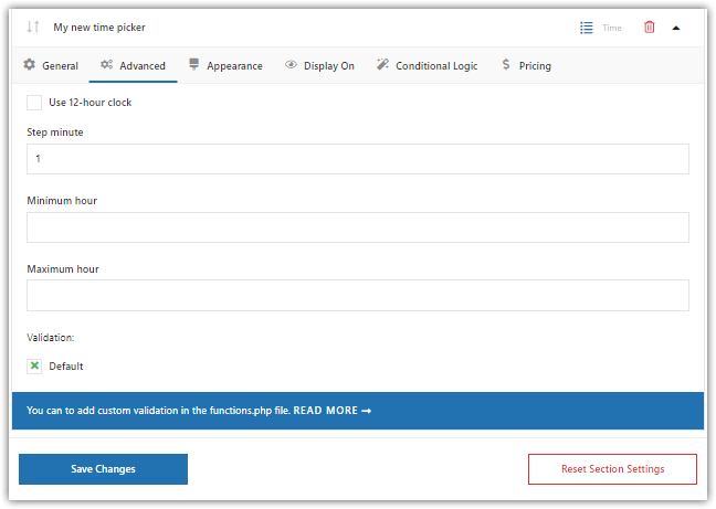 Field's advanced settings