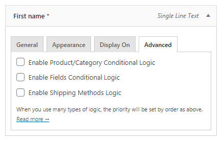 Flexible Checkout Fields conditional logic rules - show or hide a checkout field