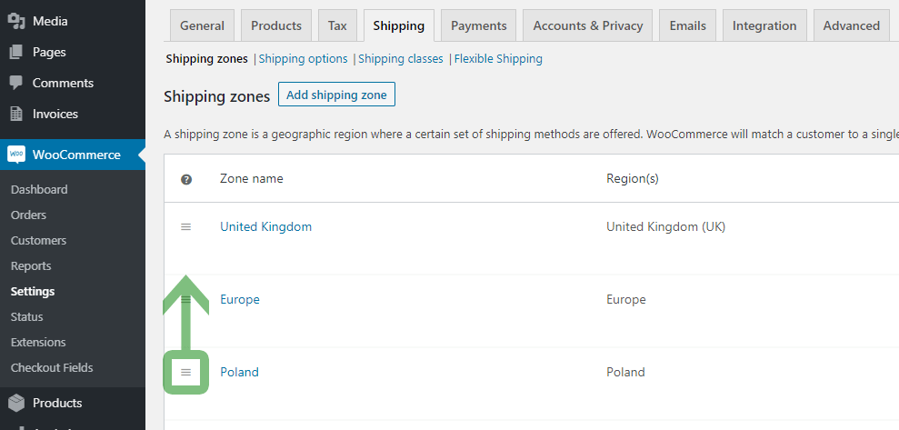 WooCommerce shipping zone order