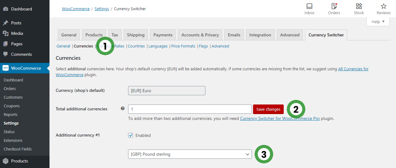 Currency Switcher for WooCommerce options