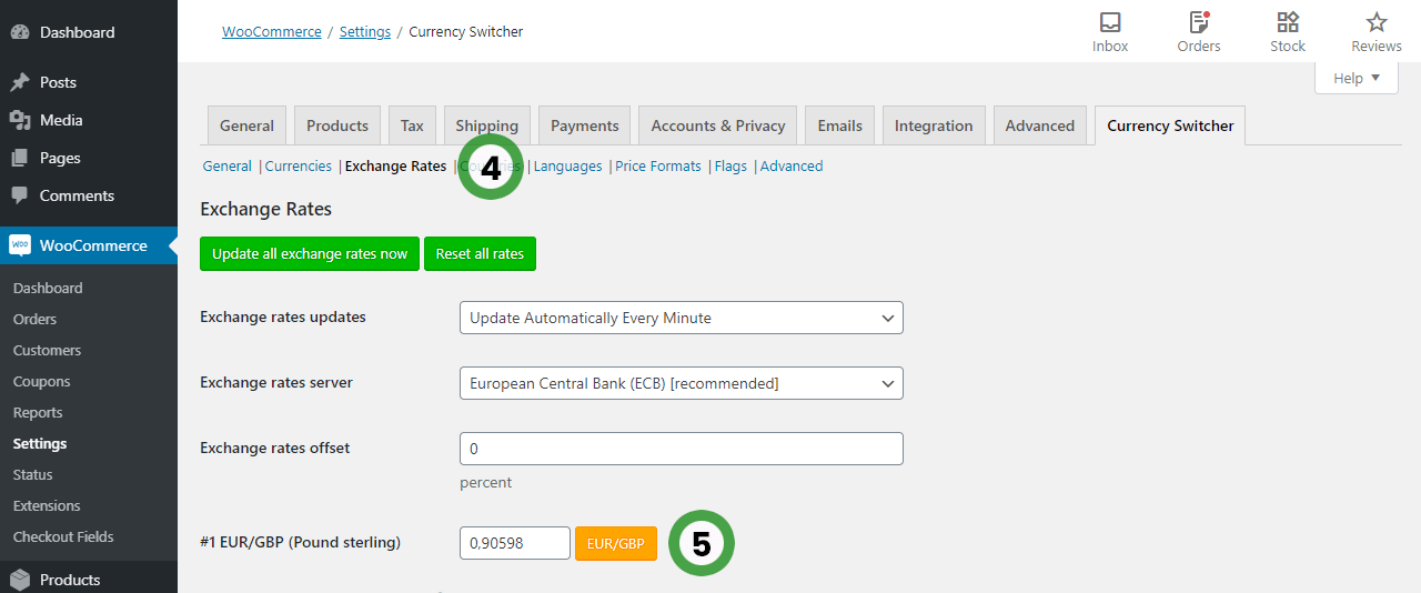 Currency Switcher for WooCommerce options