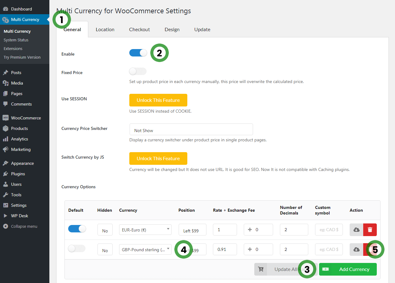 Multi Currency for WooCommerce options
