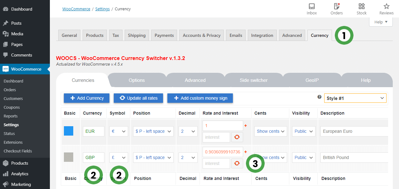 WooCommerce Currency Switcher options