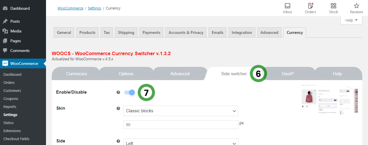 WooCommerce Currency Switcher options