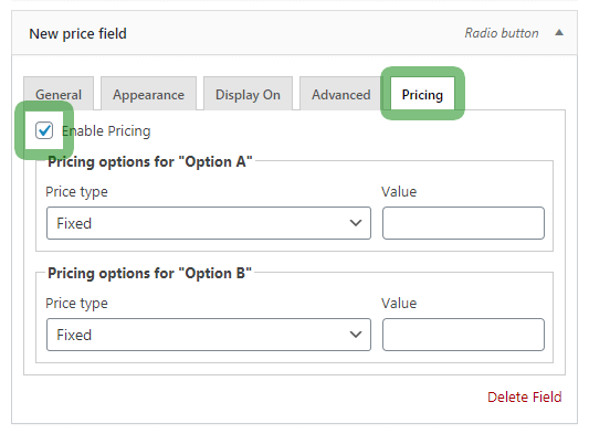 Price fields in the Checkout - Enable Pricing
