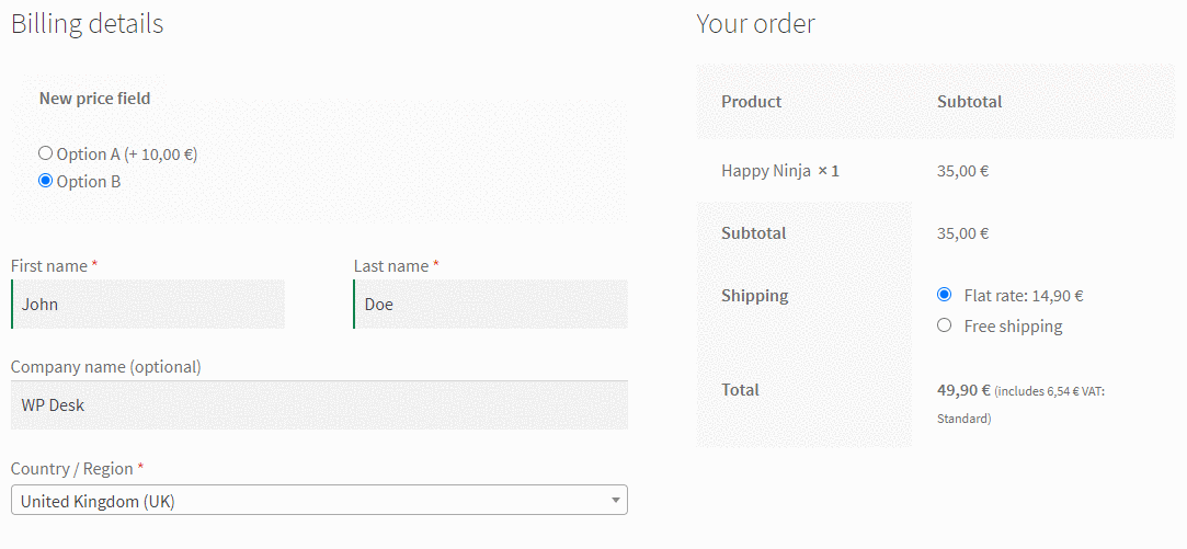 The price changes after checking the box with the assigned price