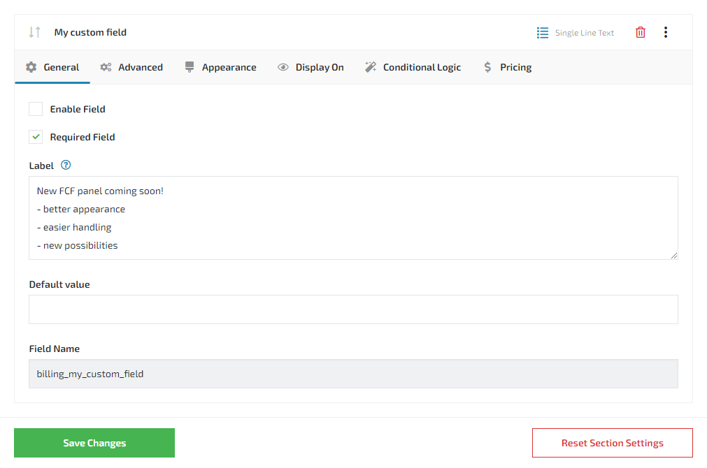 Flexible Checkout Fields 3.0 - general field settings