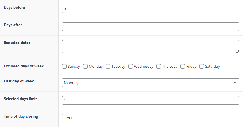 Flexible Product Fields - Time of day closing