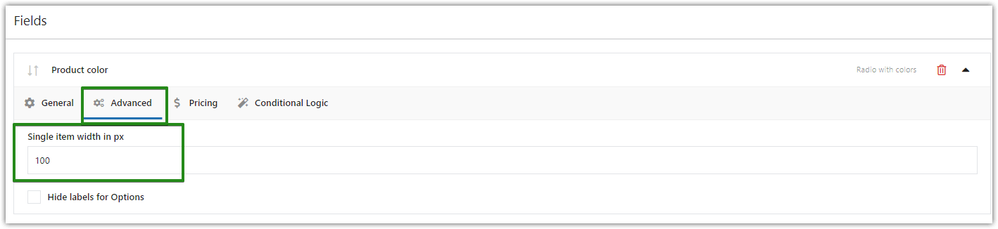 Radio with colors field type WooCommerce Product page