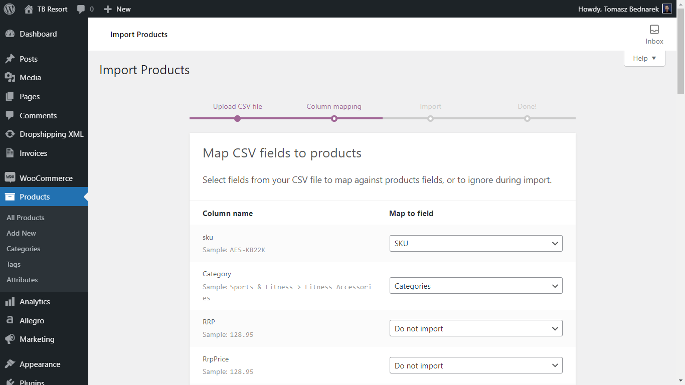 WooCommerce Import - Map CSV fields to products