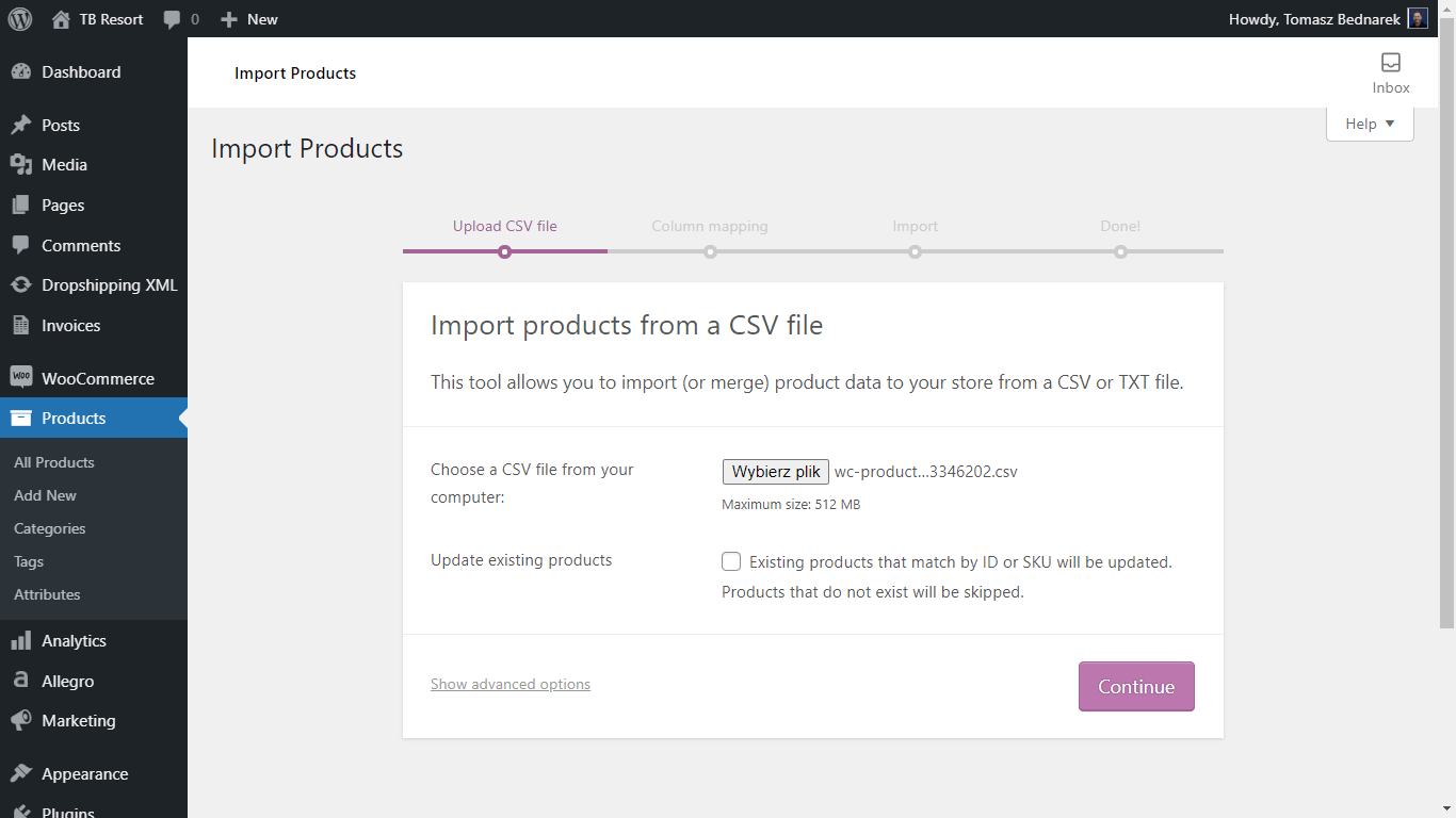WooCommerce Import Products - built-in functionality