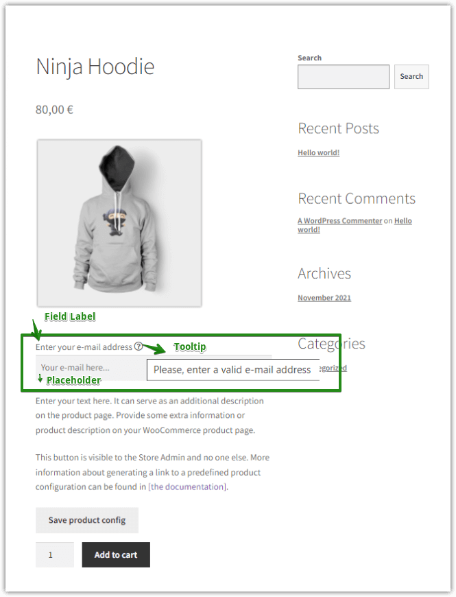 Edit WooCommerce product page: Email text field result