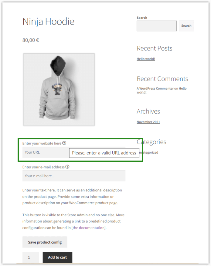 Customize WooCommerce product page: URL text field