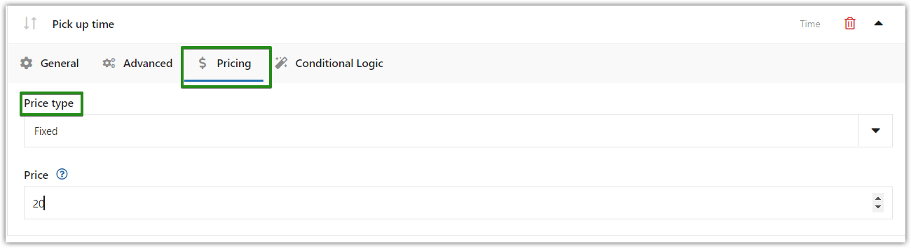 Pricing Tab: Picker field