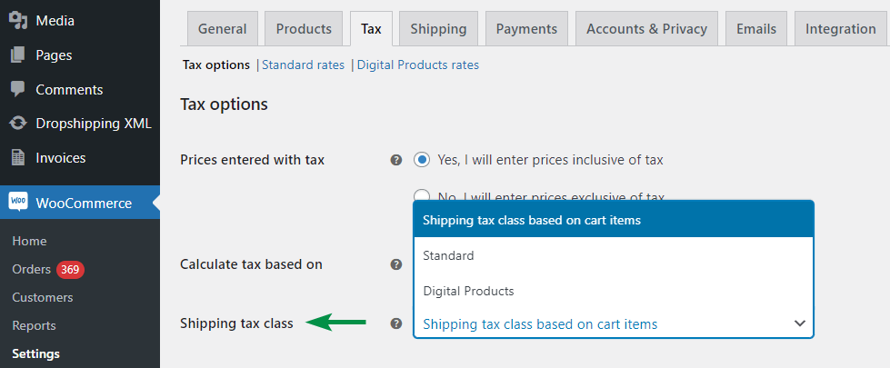 WooCommerce Shipping Tax Class