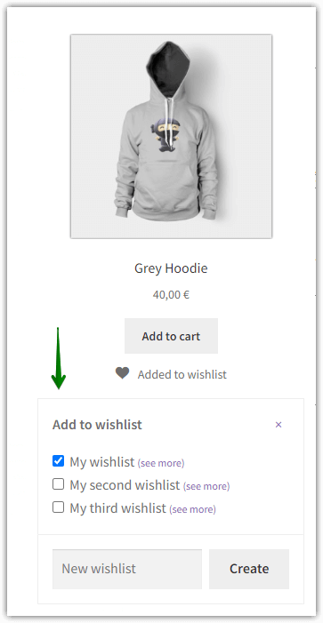 wishlist popup window