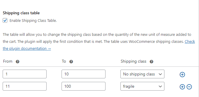 Flexible Quantity - shipping class table - dynamic shipping costs
