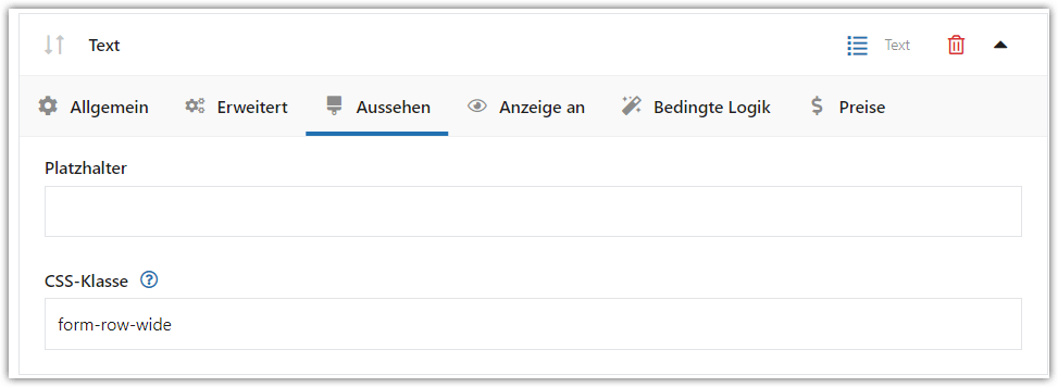 fcf aussehen textfeld