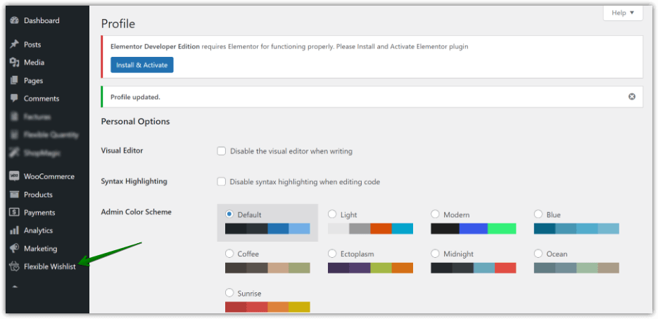 flexible wishlist in wordpress dashboard