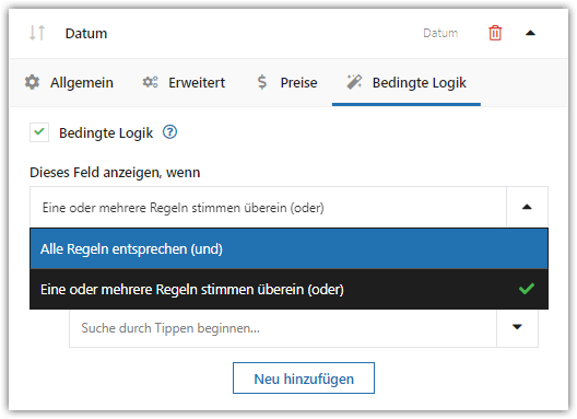 bedingte logik product field manager