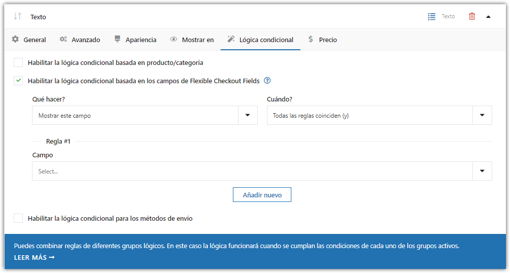 logica condicional campo texto fcf