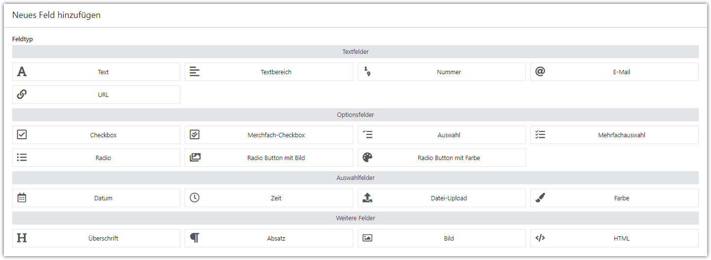 product field manager alle feldtypen